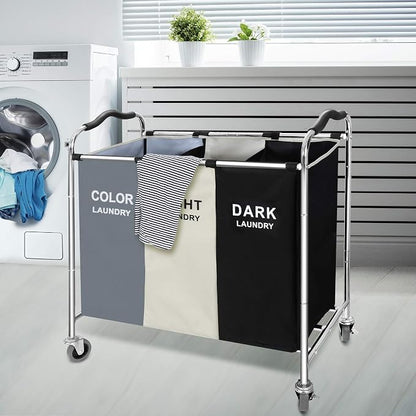 Laundry Basket with Wheels, 240l Laundry Hamper with 3 Section Laundry Bag - Image 7