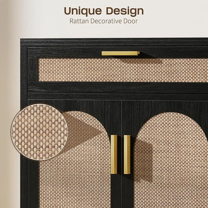 Rattan Buffet Cabinet with Storage Set of 2, Sideboard Cabinet with Doors and - Image 7