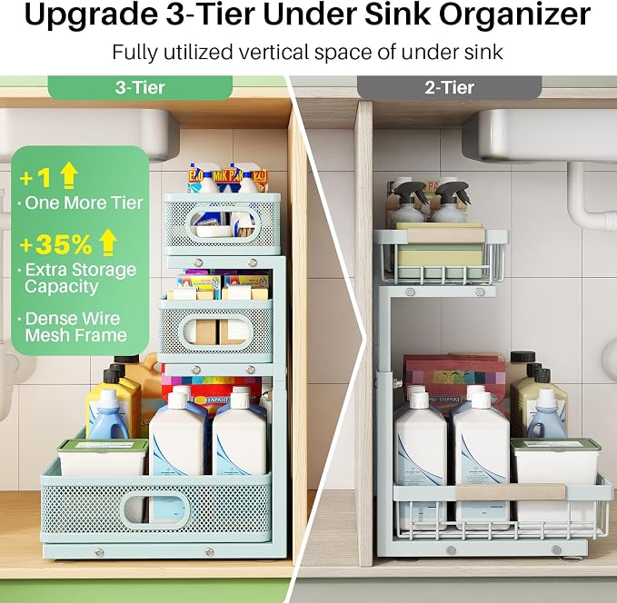 Under Sink Organizer, Slide out Storage Drawer Rack - Image 3