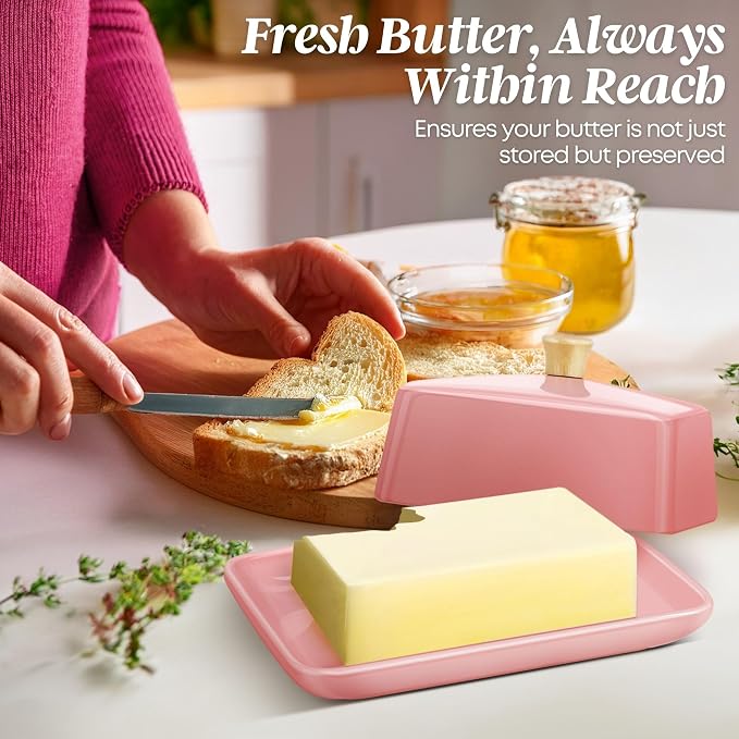 Flexzion Ceramic Pink European Butter Dish - Image 2
