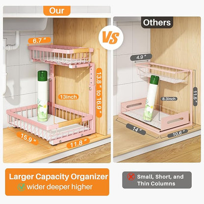 PXRACK Under Sink Organizer, Adjustable Height, 2 Tier Pull Out Under Cabinet - Image 2