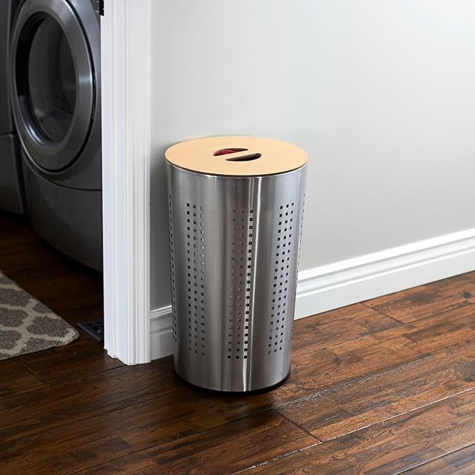 Household Essentials Round Metal Laundry Hamper - Image 5