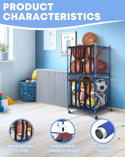 Mythinglogic Rolling Sports Ball Storage Cart, Sports Lockable Ball Storage - Image 4