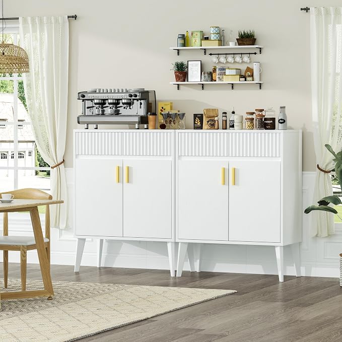 Sideboard Storage Cabinet with 2 Drawers & 2 Doors, Fluted Kitchen Buffet - Image 9