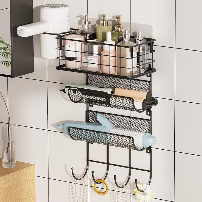 4 tiers Hair Dryer Holder Styling Tool Organizer Wall-Mounted Storage Wire by Sonyabecca
