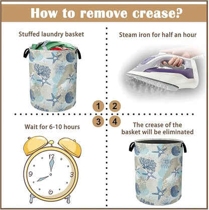 Large Laundry Basket, Corals Seashells Collapsible Laundry Baskets, Cute Algae - Image 6
