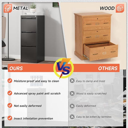 3 Drawer File Cabinet with Lock, Vertical Filing Cabinets - Image 7