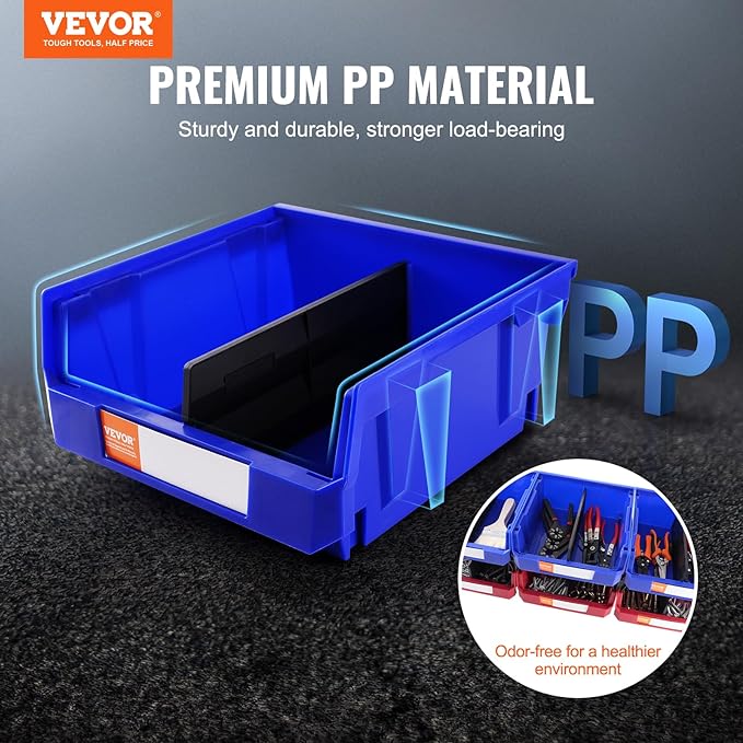 VEVOR Plastic Stackable Storage Bins 6 Pack, Hanging Storage Organizer Bins - Image 2
