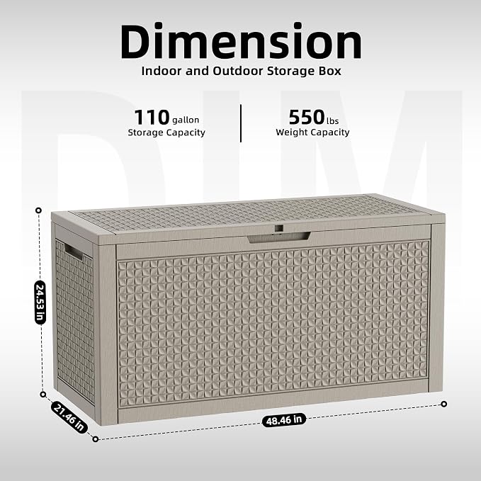 110 Gallon Waterproof Resin Outdoor Storage Box, Weatherproof Outdoor Bin - Image 2