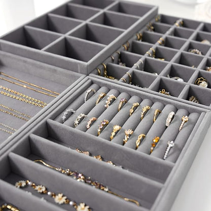 Velvet Jewelry Drawer Organizer Trays – Grey Stackable Jewelry Storage Inserts - Image 6