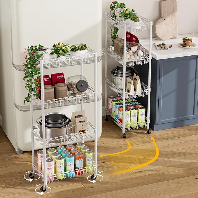 4 Tier Basket Shelf Wire Shelving Unit Adjustable Storage Shelves Big Basket - Image 2