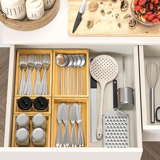 Bamboo Drawer Organizer, Wooden Storage Boxes Organizers - Image 2
