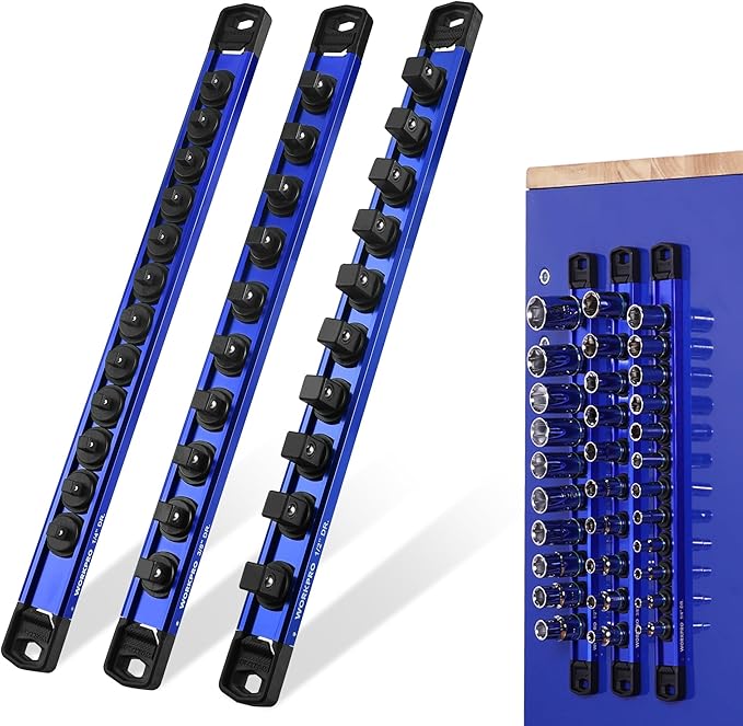 WORKPRO Magnetic Socket Organizer Set, 1/2" 3/8" 1/4" Drive Aluminum Alloy by WORKPRO