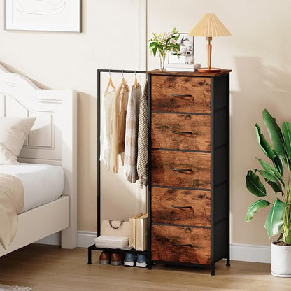 Somdot Dresser with Hanging Rack, 5 Drawers Small Closet - Image 4