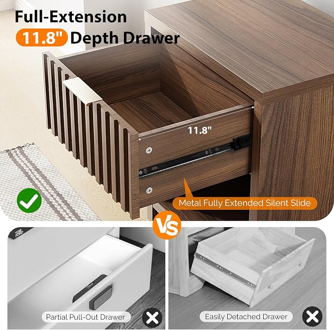 VINGLI Fluted Nightstand, Bedside Table, End Tables in Bedroom, Wood Side Table - Image 4