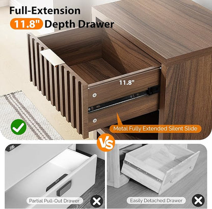 VINGLI Fluted Nightstand, Bedside Table, End Tables in Bedroom, Wood Side Table - Image 4