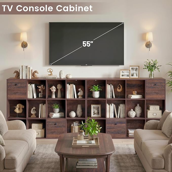 12 Cube Storage Organizer, Walnut Bookcase, Wooden Bookshelf - Image 6