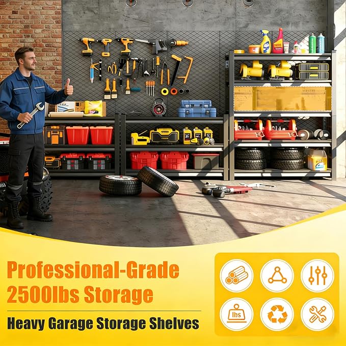 18" D Metal Garage Shelving, 5 Tier Adjustable Steel Storage Racks - Image 4