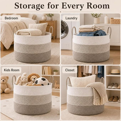 JMvicyroam 115L Extra Large Machine Washable Cotton Rope Blanket Basket | - Image 5