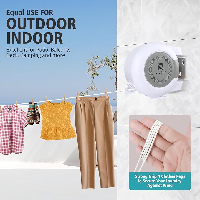 RIVEDA Dual Retractable Clothesline 49 ft Each Line - Image 6