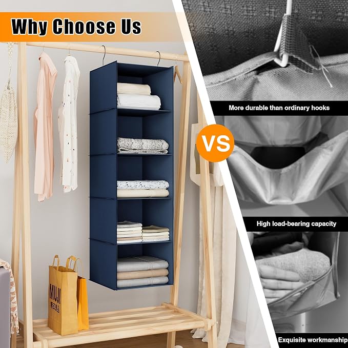 Hanging Closet Organizer and Storage 5-Shelf, Easy Mount Foldable Hanging - Image 7