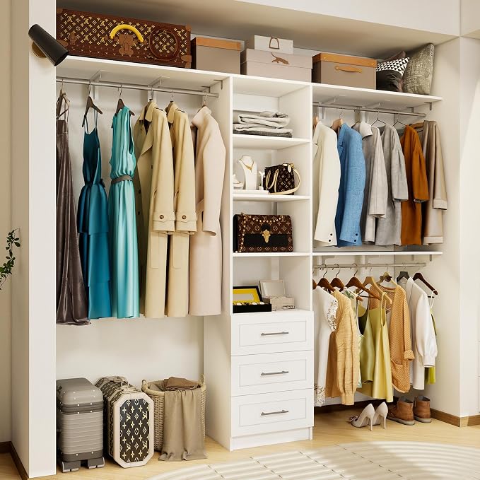 96 inch Closet System with Wooden Drawers, 5FT-8FT Closet Organizer System with - Image 7