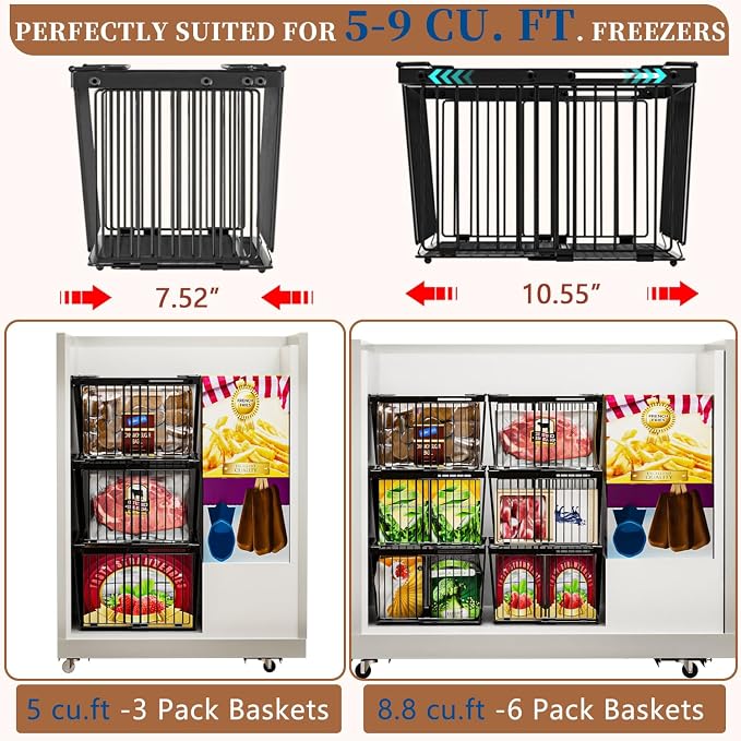 Large Freezer Organizer Bins，Upgraded Bottom Leak-Proof net，Fit 5 to 9 Cu Ft - Image 6