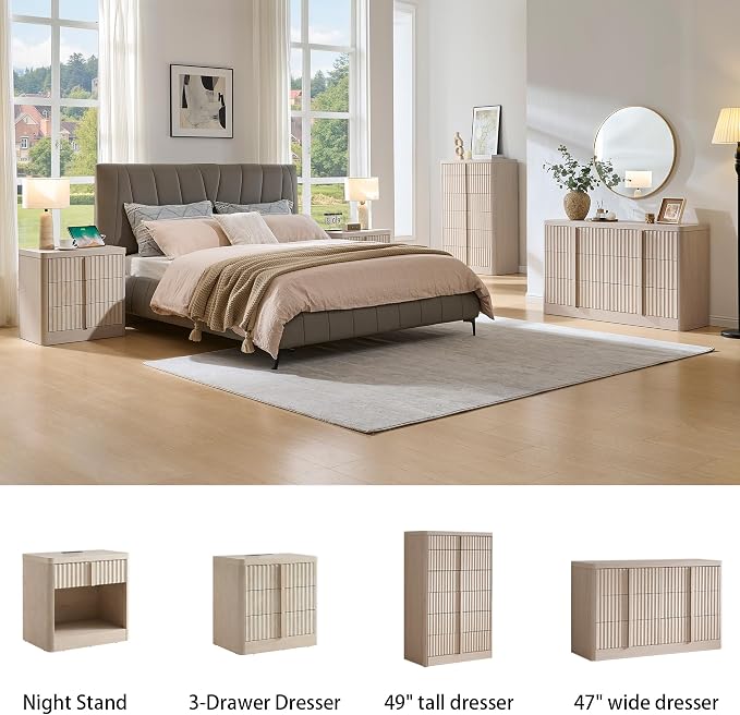 Fluted Dresser for Bedroom, Modern TV Stand Set, Curved Profile Design - Image 7