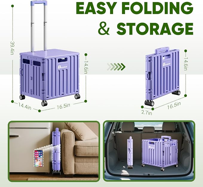 Folding Utility Cart, Portable Rolling Crate Handcart Collapsible Shopping - Image 5