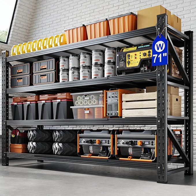 Yizosh 71" W Metal Garage Storage Shelves, 5000LBS Heavy Duty 4-Shelf by Yizosh