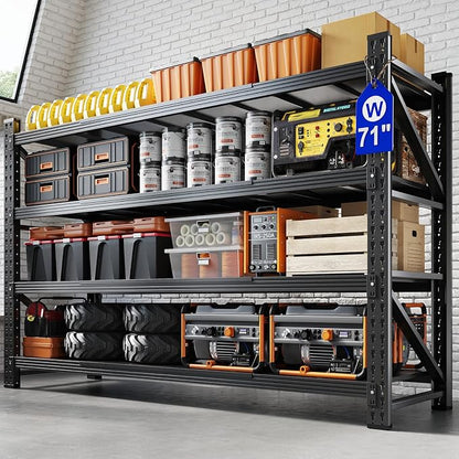 Yizosh 71" W Metal Garage Storage Shelves, 5000LBS Heavy Duty 4-Shelf by Yizosh