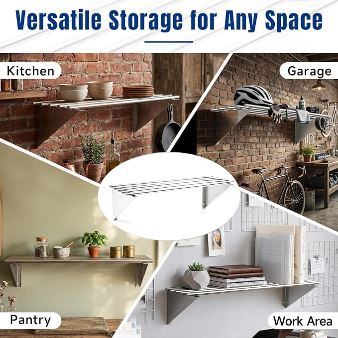 Gisafai 14×36 Inch Premium 201 Stainless Steel Tubular Wall Shelf, Commercial - Image 3