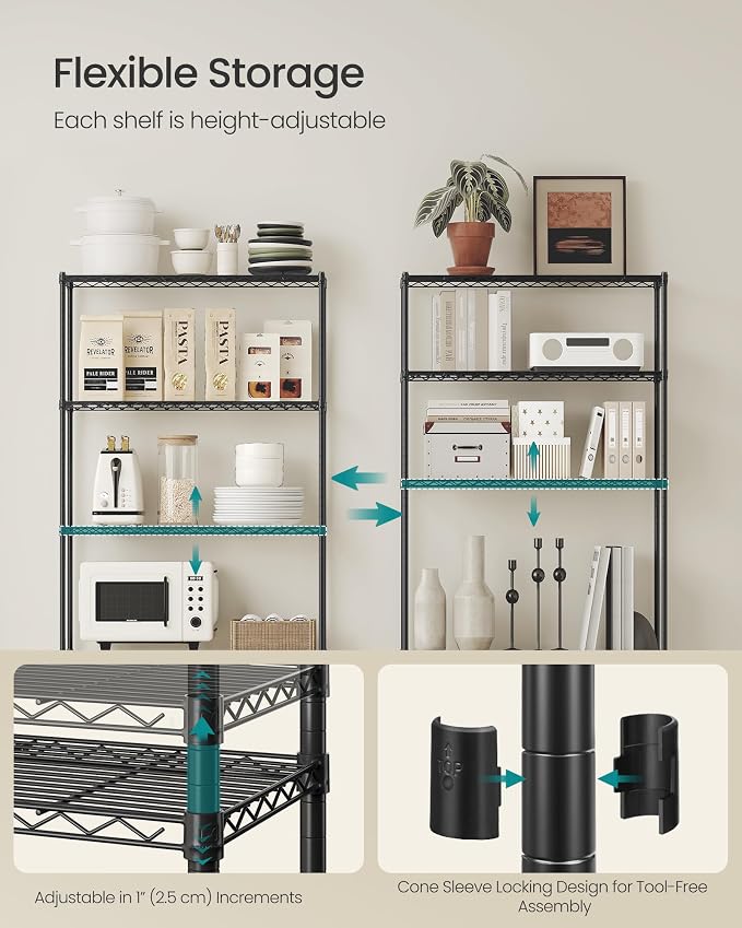 SONGMICS Storage Shelf, Metal Wire Shelving Unit, Adjustable Shelves, - Image 5
