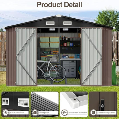 Aoxun 9.4x7.3x6.5 FT Outdoor Metal Storage Shed - Image 4