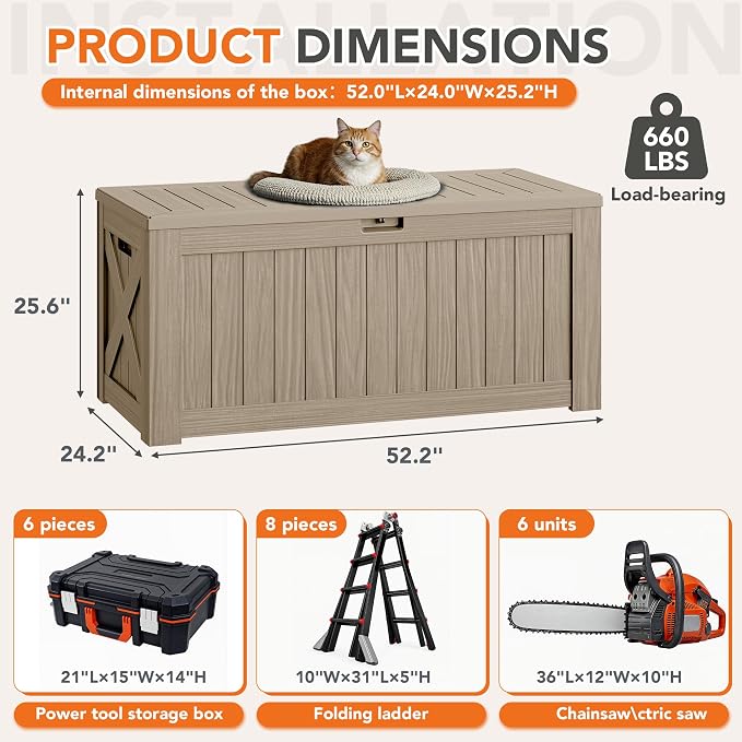 130 Gallon Deck Box Outdoor Indoor Waterproof Storage Box - Image 8