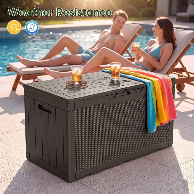 Flamaker Outdoor Storage Box 100 Gallon Waterproof Resin Deck Box Delivery - Image 7