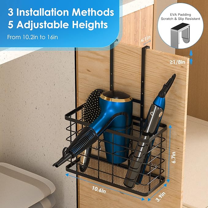 Hair Tool Organizer, Dryer Holder, 3 in 1 Blow Bathroom Organizer Wall - Image 3