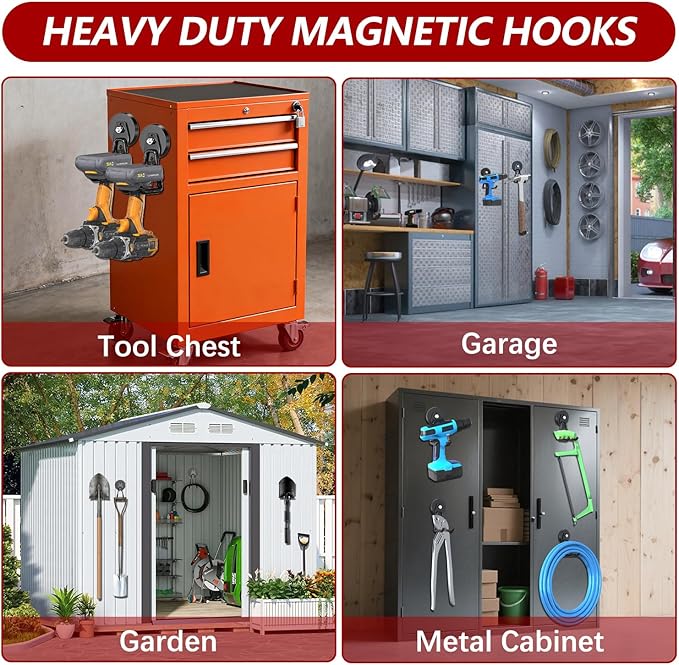 3-H Heavy Duty Magnet Garage Hooks 4 Pack, Large Strong Magnetic Hooks - Image 6