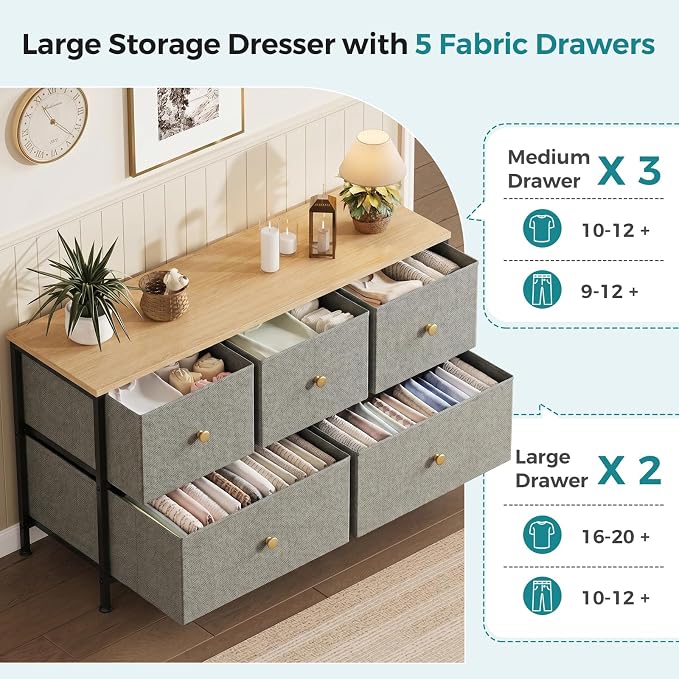 OLIXIS 5 Drawer Dresser for Bedroom, Storage Organizer Unit for Closet | Chest - Image 4