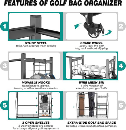 EVERHANGER Golf Bag Storage Organizer, Freestanding Golf Bag Holder Stand - Image 4