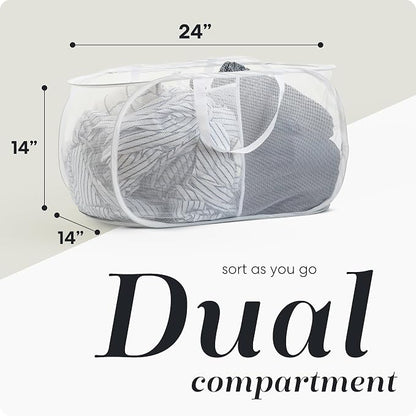Handy Laundry Collapsible Laundry Basket, 2-Compartment Mesh Hamper – Foldable - Image 2
