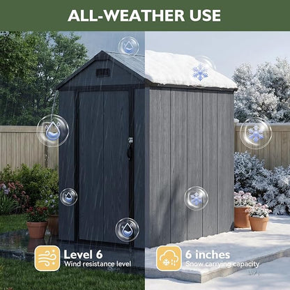 Aoxun 4×6 FT All-Weather Resin Storage Shed, Outdoor Plastic Tool Shed - Image 4