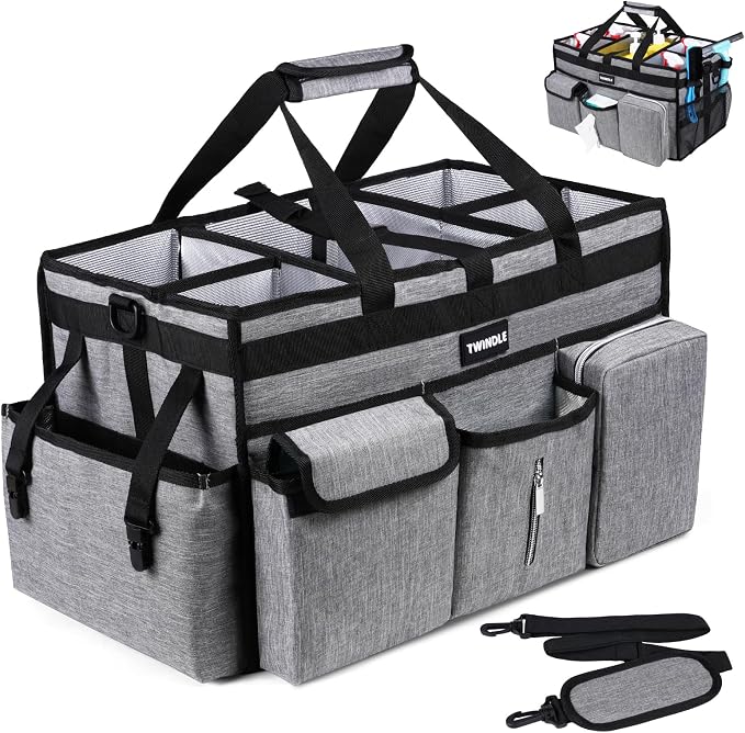 Large Cleaning Caddy Bag with Rigid Support Board, Cleaning Organizer Tote with by TWINDLE