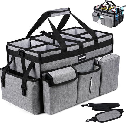 Large Cleaning Caddy Bag with Rigid Support Board, Cleaning Organizer Tote with by TWINDLE