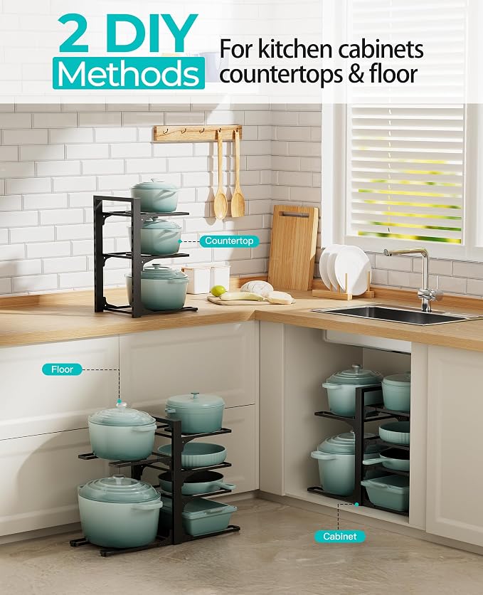 ORDORA Pots and Pans Organizer under Cabinet 13.78" Height, 6-Tier Kitchen - Image 3