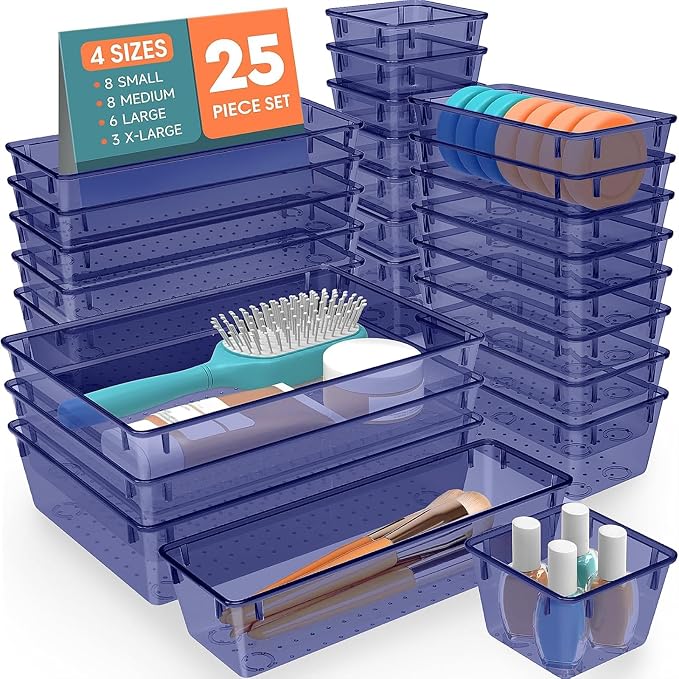 25 PCS Plastic Drawer Organizer Set, 4-Size Versatile Organizer Trays & storage by SpaceHacks