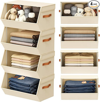 Stackable Closet Organizers and Storage Bins, Open Front Closet Shelf Organizer by DiMJ