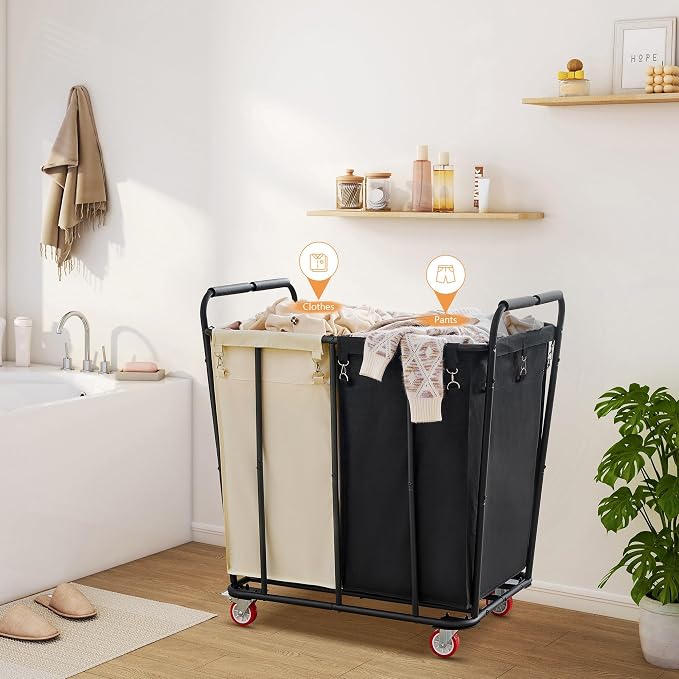 Hoctieon 2 Section Laundry Sorter Cart, 400L Rolling Hamper - Image 6