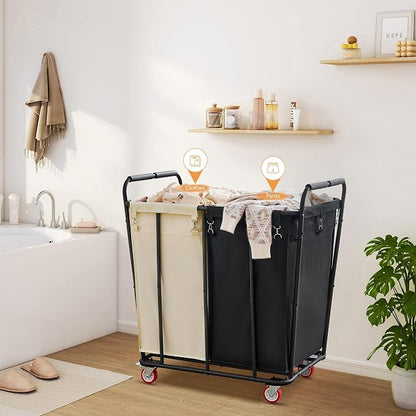 Hoctieon 2 Section Laundry Sorter Cart, 400L Rolling Hamper - Image 6