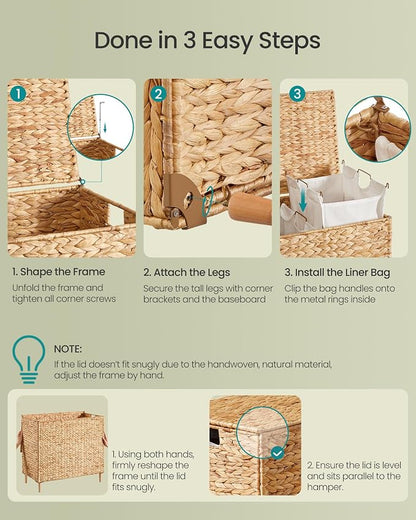 SONGMICS Laundry Hamper 3 Sections, 47.5 Gal. Handwoven Water Hyacinth Wicker - Image 7